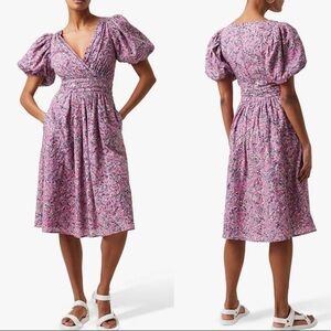 French Connection New With Tags Flores Puff Sleeve Dress In Mauve Mist Multi